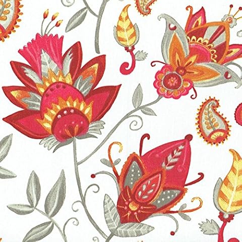 Textiles français French Exotic Floral Fabric - 100% Cotton Print in berry, pinks, golden orange, lemon, greys & taupe on white - Extra Wide Designer Fabric 160 cm wide ~ sold by half metre increment Cover