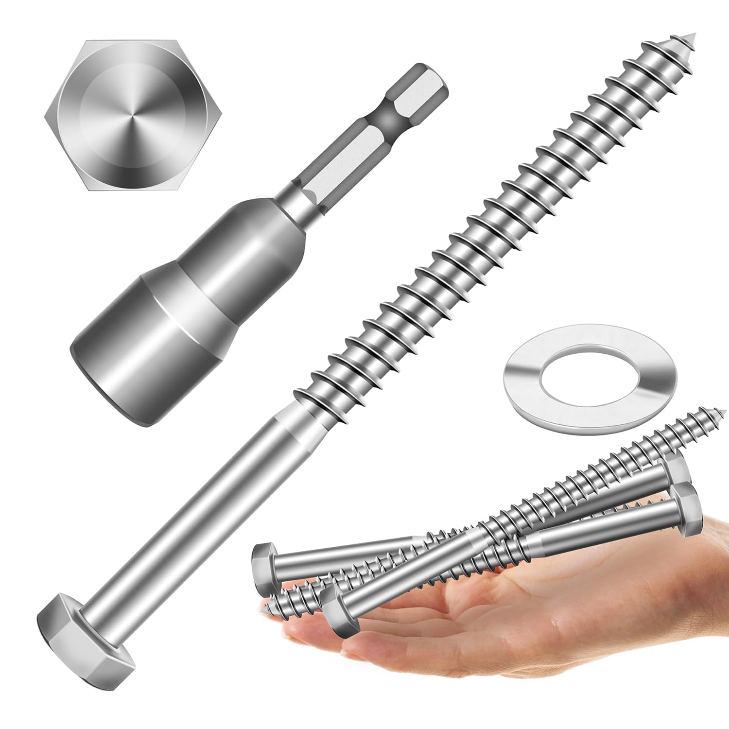 Stainless Steel Lag Screws - 12 Sets 5/16" Hex Head -29 Stainless Steel Lag Screws - 12 Sets 5/16" Hex Head -29