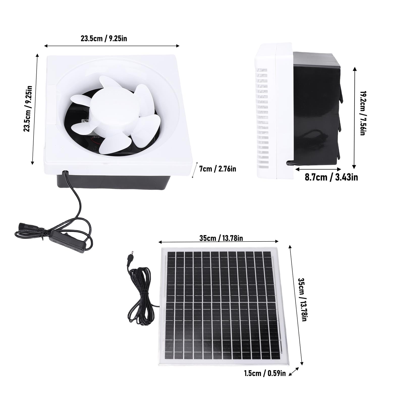 Pssopp In Lega di Ventola di Scarico Solare, Plastica e Alluminio, Flusso d'aria Efficiente con Pannello Solare da 20 W per Serre e Pollai