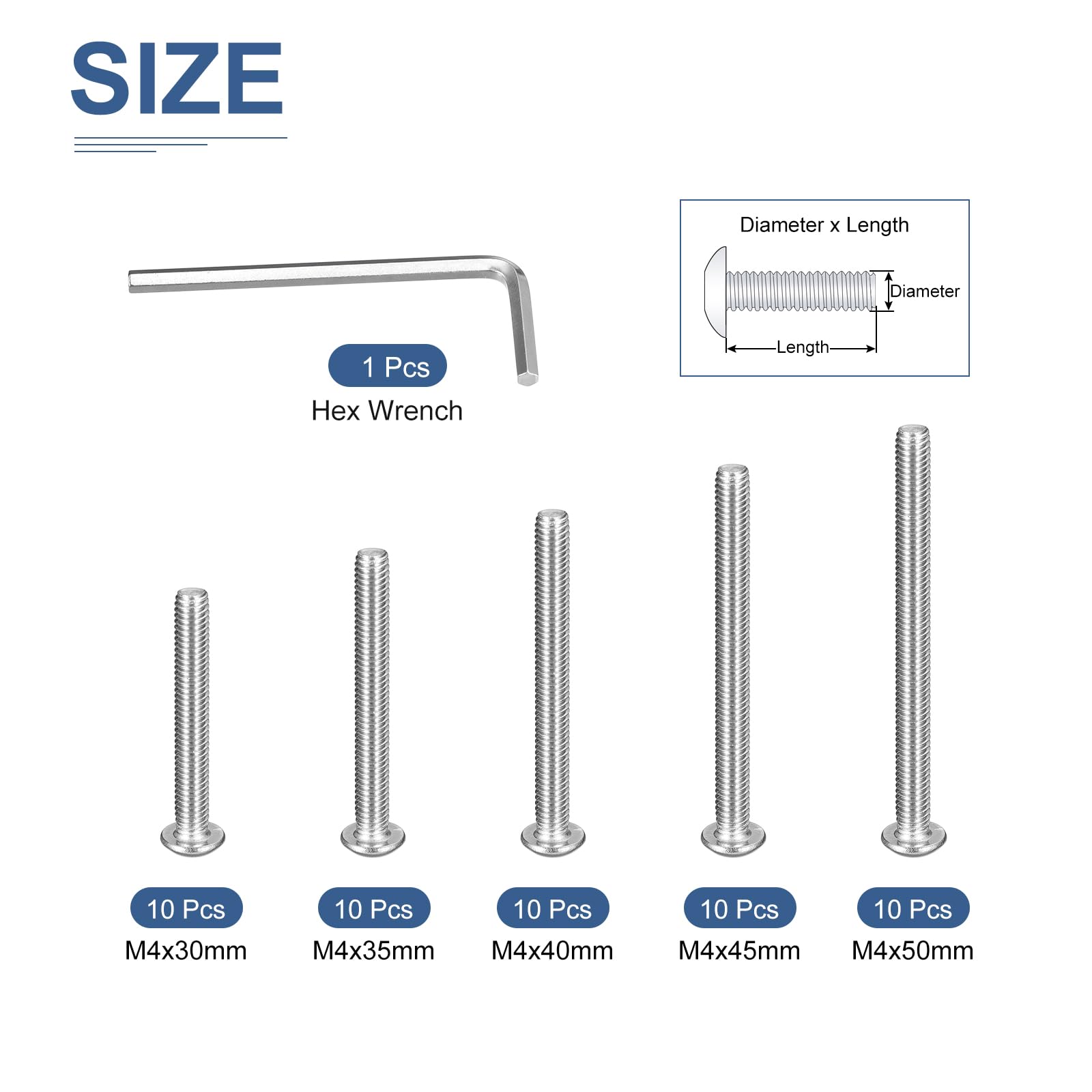 DTGN 50Pack M4(D) Button Head Socket Cap Screws Kit - Image 2
