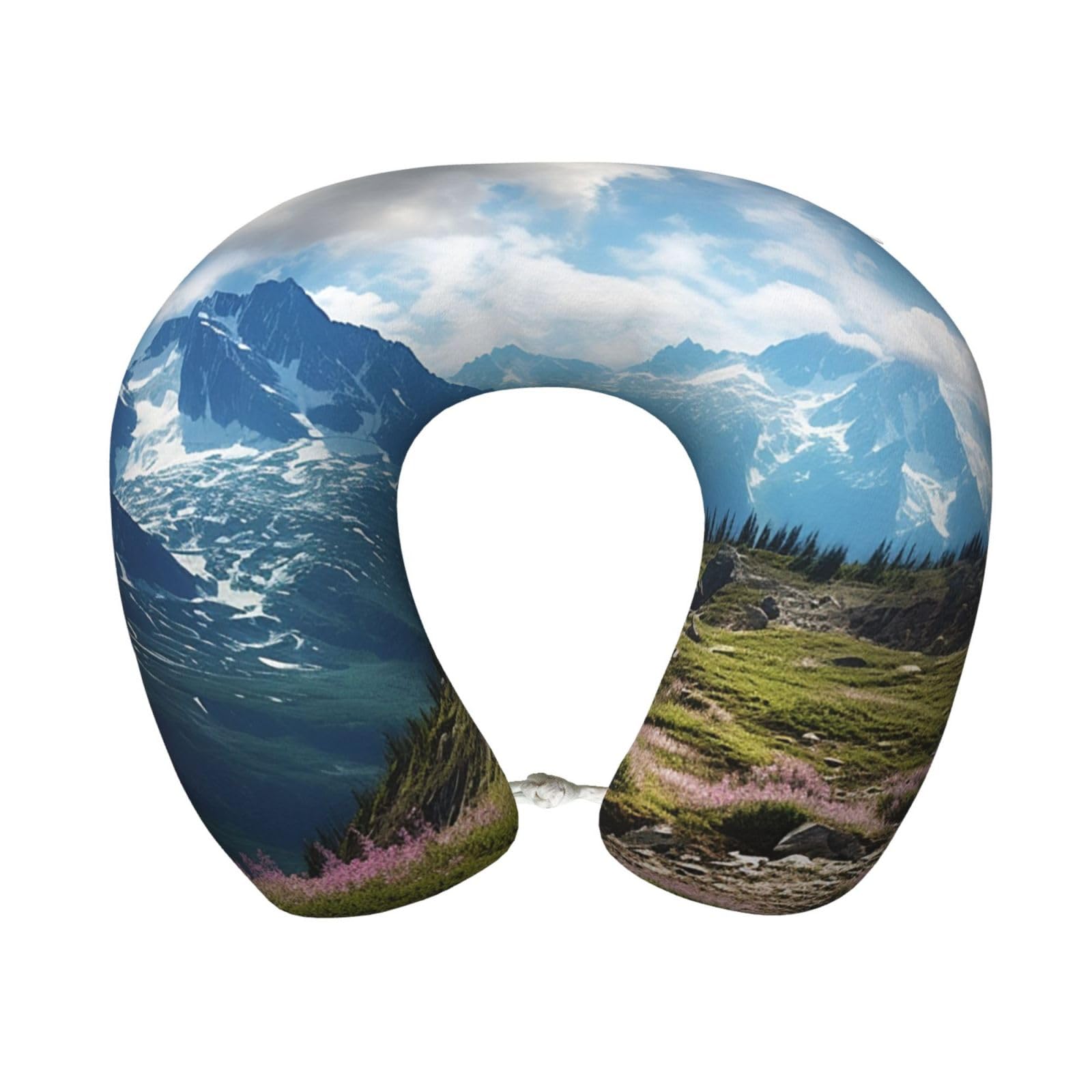 peiyeety Mountains Travel Pillow Memory Foam - Comfortable U Shape Neck Pillows for Sleeping, Neck and Head Support Portable Airplane Pillow Adjustable Flight Pillow, Washable Cover