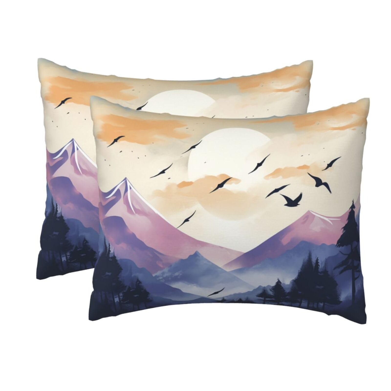 2 Pack Standard Size Pillow Cases for Hair and Skin Soft Breathable Pillow Case Covers with Hidden Zipper Birds Flying at Sunset Pillowcase 20x26 Inches Pillow Cover for Sleeping Gift