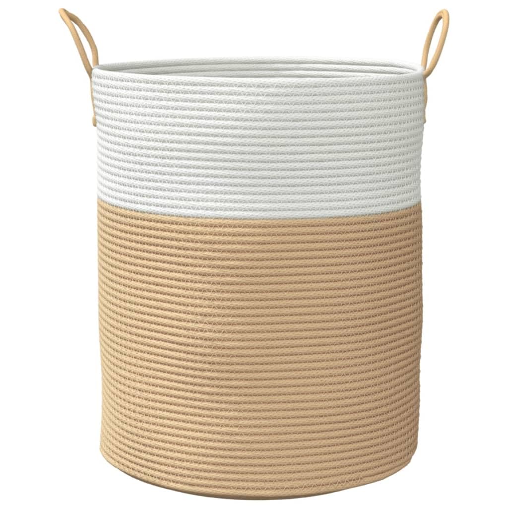 Mangloder Aufbewahrungskorb Beige und Weiß Ø38 x 46 cm Baumwolle, geflochten, faltbar, Organizer für Wäsche, Spielzeug, Wohnzimmer, Schlafzimmer, Bad, Kinderzimmer, Regal, Schrank