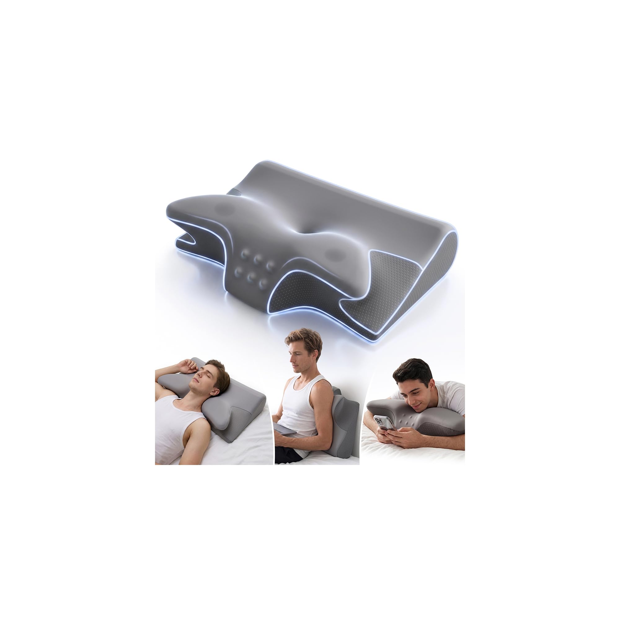 Cuscino cervicale, ergonomico, ortopedico, in memory foam, per chi dorme sul fianco, schiena e pancia, grigio puro