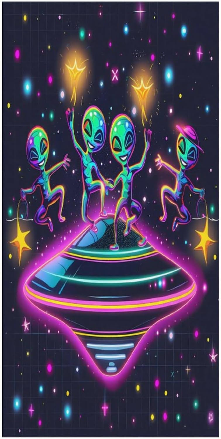Spaceship Alienes Rave Bath Towel Beach Towels Quick Dry Oversized Bath Blanket Highly Absorbent Towel for Women Men 160x80cm