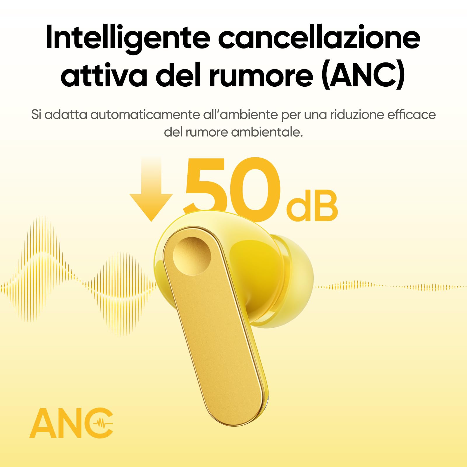 realme Buds T500 Pro Auricolari Bluetooth Wireless, Cancellazione del rumore (ANC), Driver da 12,4 mm, Batteria da 56 ore, Traduzione AI,Type-C, Controlli tattili, IP55, Design Candy Box, Argento