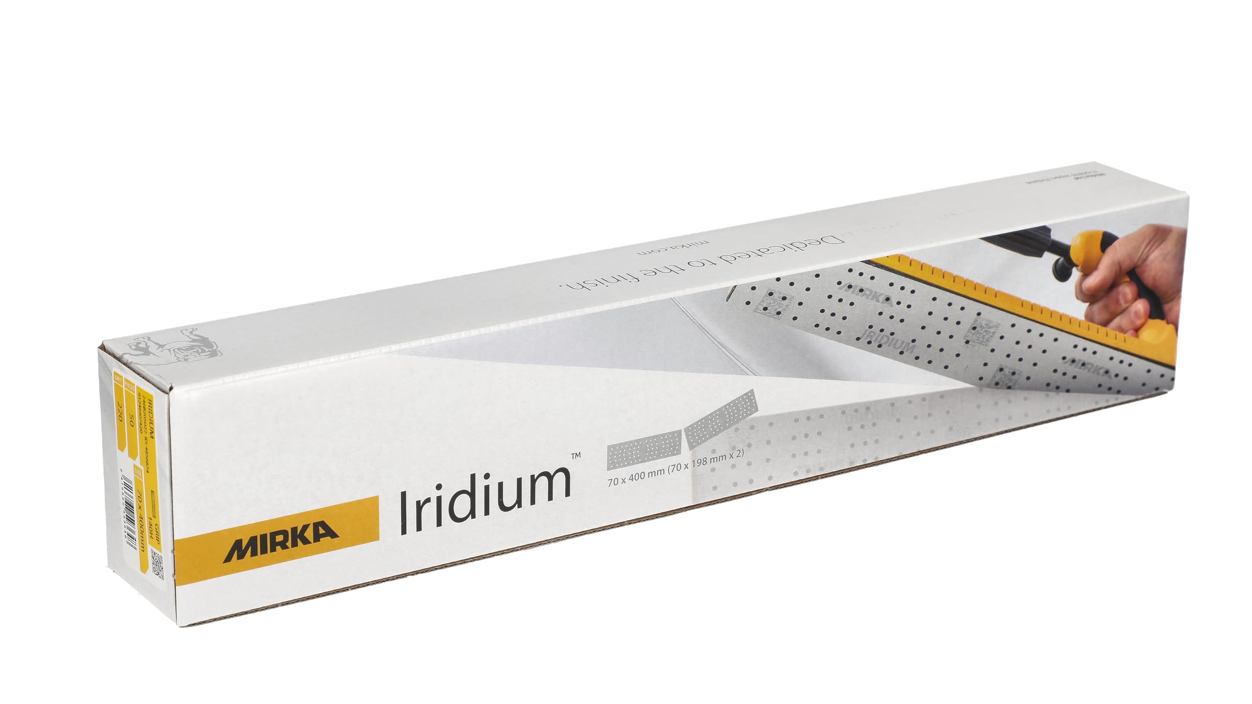 Mirka carta abrasiva Iridium 70x400mm grana 140 a strappo perforata | Premium carta abrasiva Mirka a strappo grana 220 perforata ideale per levigatura vernice stucco legno acciaio minerali