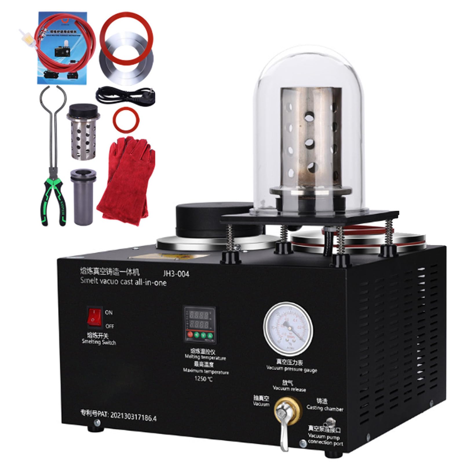 PxkVrin 1500W Vacuum Casting Machine, Electric Gold Melting Furnace, Cast Vacuum Melting Machine, Metal Jewelry Casting Machine, with Vacuum Cover, for Smelting Aluminum Gold Copper. 3KG