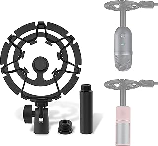 Geekria for Creators Microphone Shock Mount Compatible with Razer Seiren X, Mini, V2 Pro, V2 X, Elite, Emote Mic Anti-Vibration Suspension Adapter Clamp Mic Holder Clip (Black)