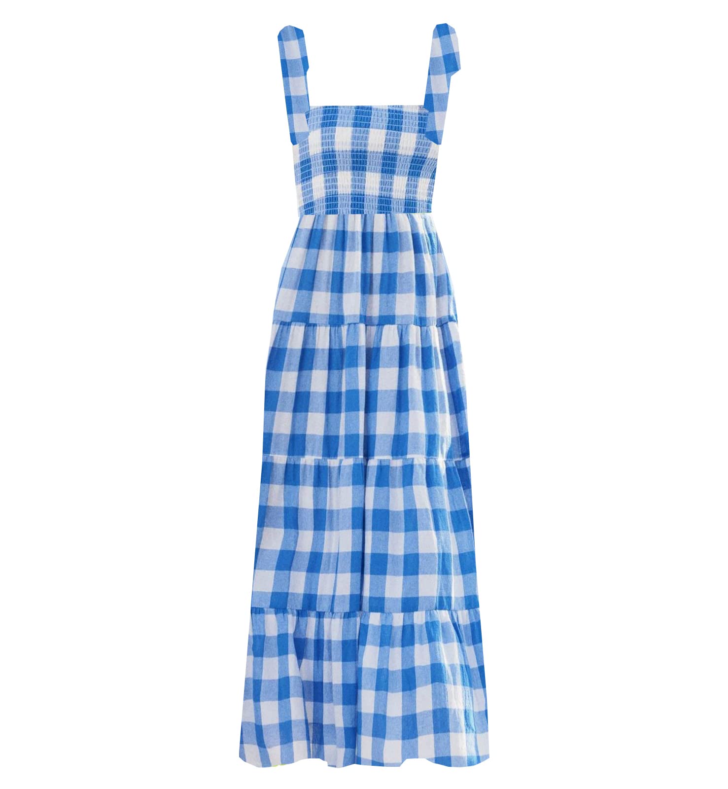 kinstell Women's Summer Boho Spaghetti Strap Square Neck Ruffle Casual Flowy Long Dress Beach Swing Party Maxi Dress