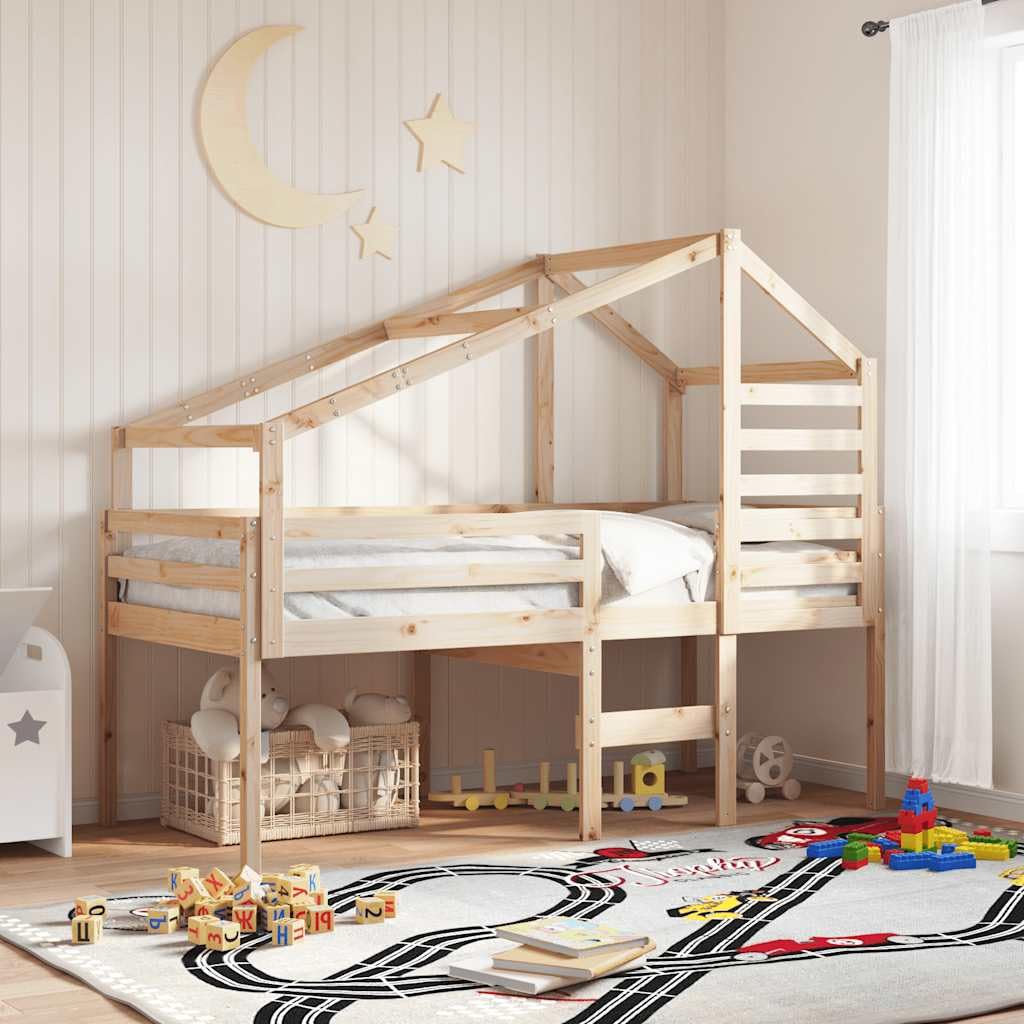 Techo para cuna de madera de pino maciza, 198 x 97 x 113 cm, marco de techo abierto como marco de cama, accesorios para retiro y juego en la habitación de los niños menores de 6 años