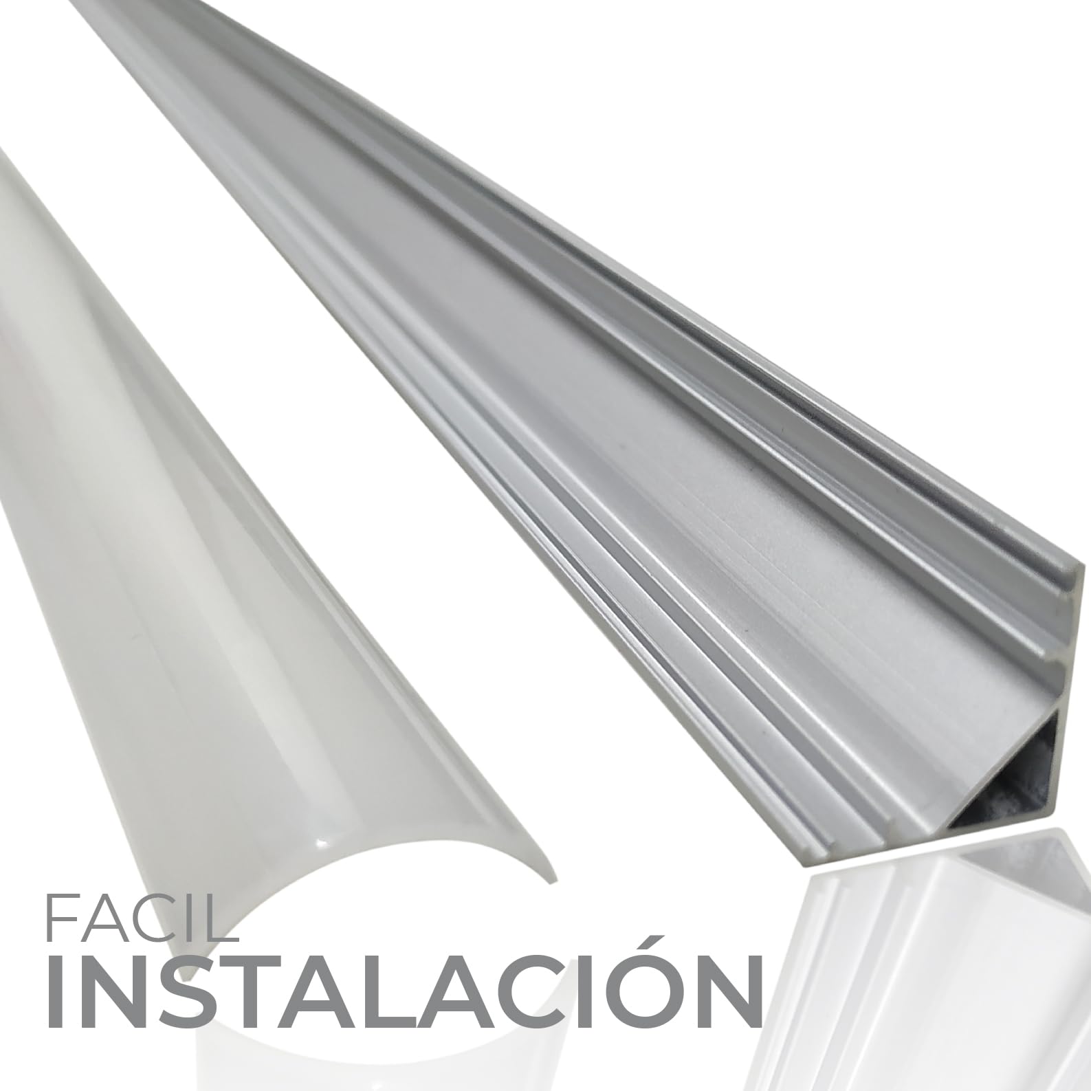 LED ATOMANT Pack 8x Perfil de Aluminio, 1 metro para Tira LED Aluminio 45 grados, (Forma en V), Cobertura Translucida, Tapones y clips para fijacion incluidos