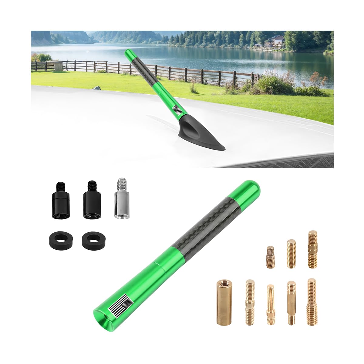 Car Antenna, 4.72 Inch Flexible Vehicle AM FM Radio Signal Mast for Enhanced Reception, Roof Mount Automotive Antenna Replacement Accessories, Universal for Truck Motorcycle RV (Green)