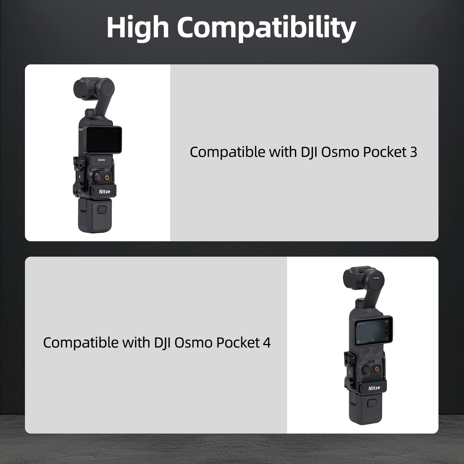 Nitze Adattatore di Espansione per DJI Osmo Pocket 4/3, Pocket 4/3 Cage con Cinturino da Polso, Slitta a Contatto Freddo, Dito Pieghevole e Supporto a Sgancio Rapido Action - T-D05B