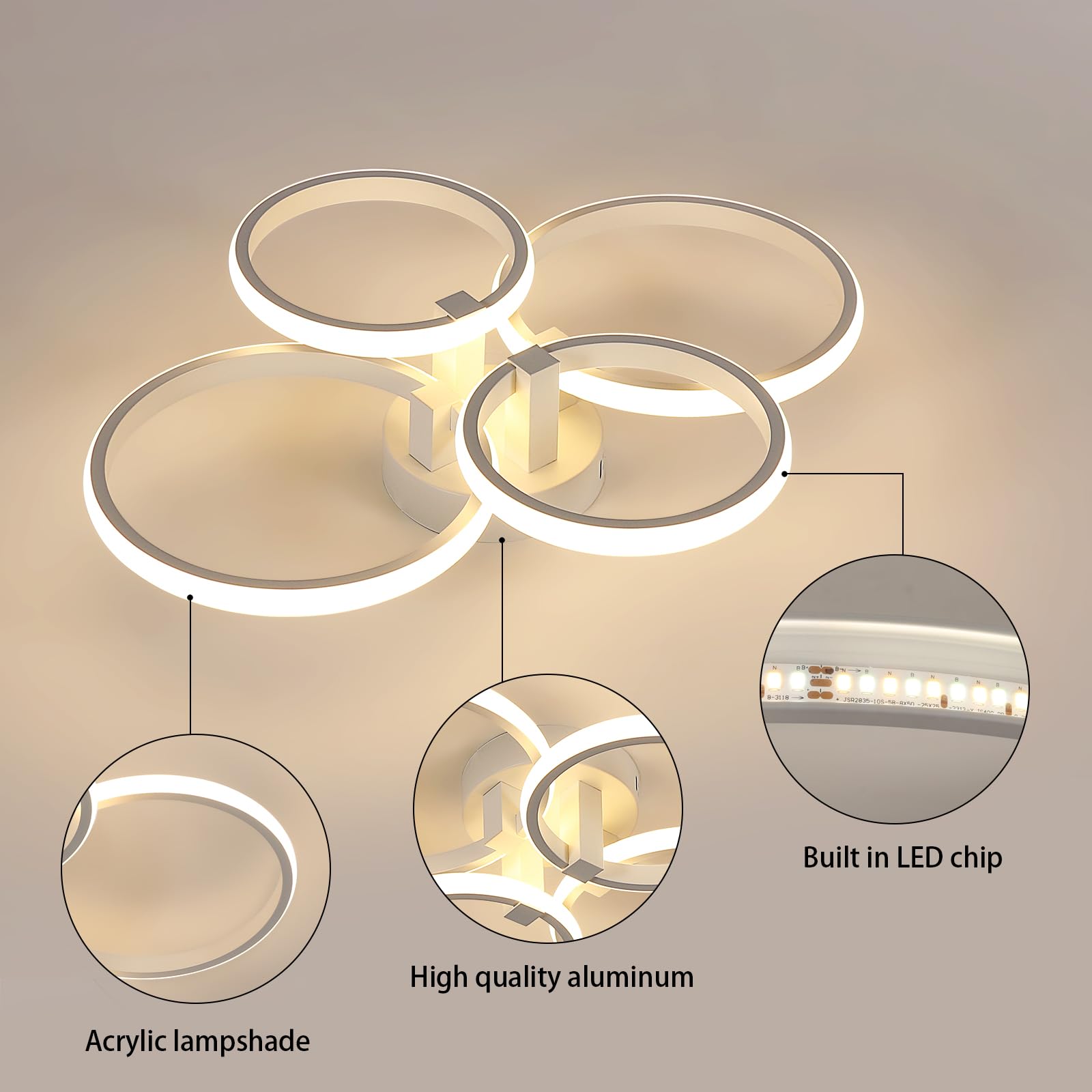 Plafoniera Led Soffitto Dimmerabile con Telecomando 76W | Con Funzione Memoria, Lampada da Soffitto Moderna Rotondo per Soggiorno, Camera da Letto, Sala da Pranzo, Ufficio, Bianco