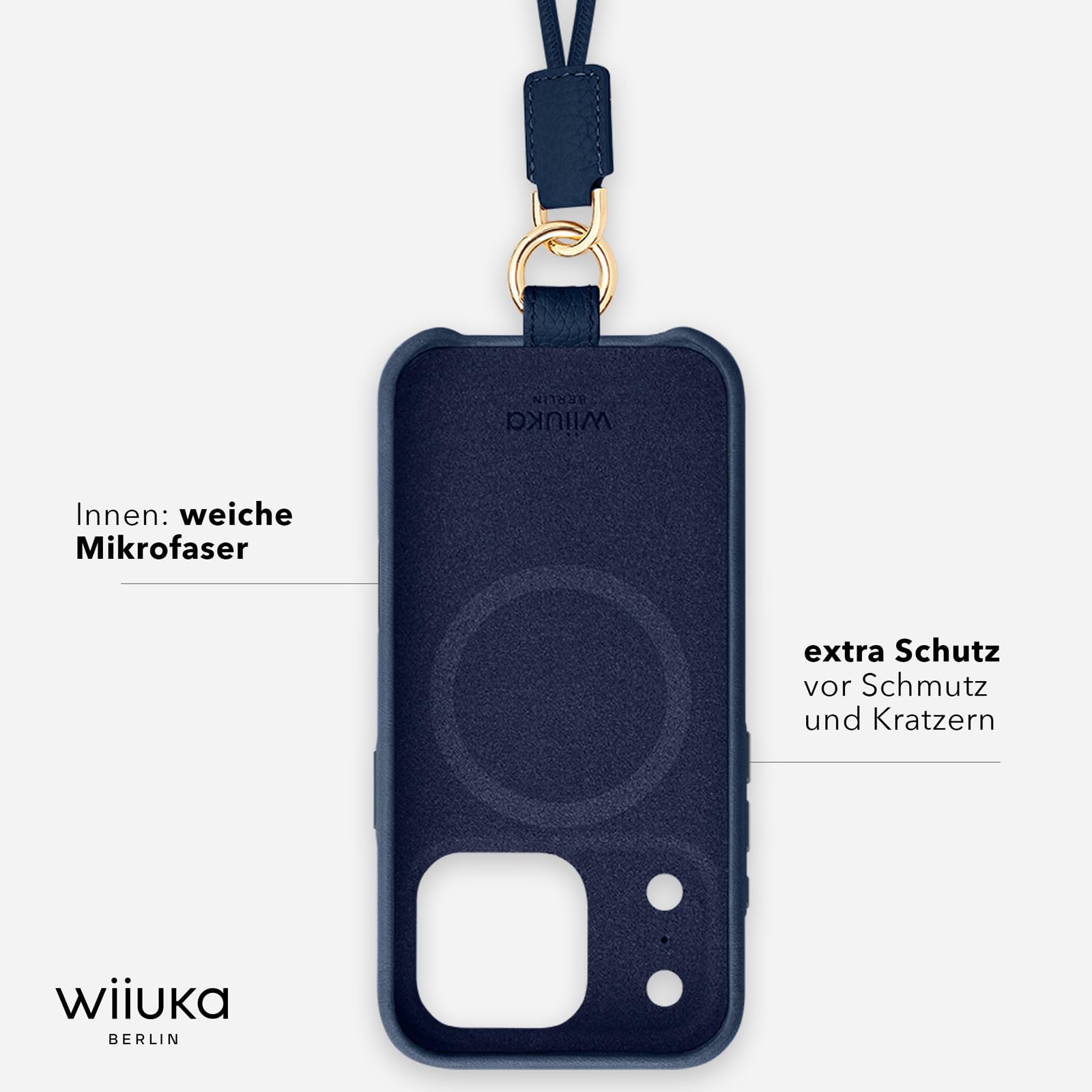 WIIUKA Etui na telefon iPhone 17 Pro Max, skórzane etui z łańcuszkiem na telefon komórkowy, wysokiej jakości etui na telefon komórkowy, etui, łańcuszek do zawieszenia, skiin loop, ciemnoniebieskie