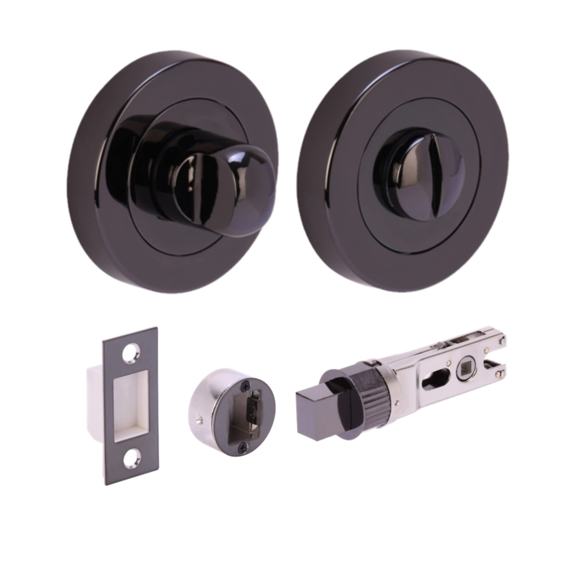 Hunta Black Nickel Handlezone® Bathroom Toilet Door Thumb Turn And Release Bullet Round Deadbolt Kit - 76Mm Bolt With 57Mm Backset