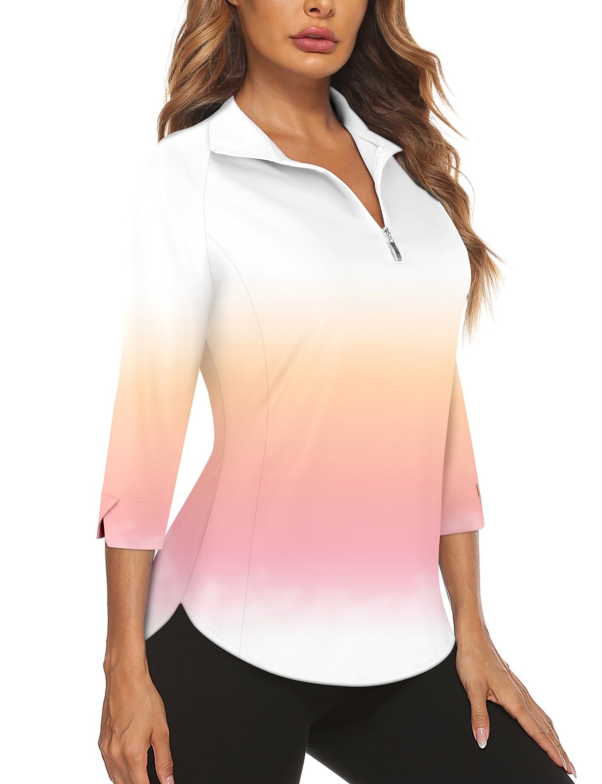 Cucuchy Style Womens Golf Shirt 3/4 Sleeve Quarter Zip Workout Tennis Tops Quick Dry UPF 50+ Shirts