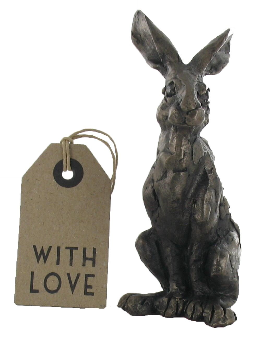 Brown Frith Sculpture By Paul Jenkins - Huey Hare Sitting - Hare Sculpture - Includes Gift Tag