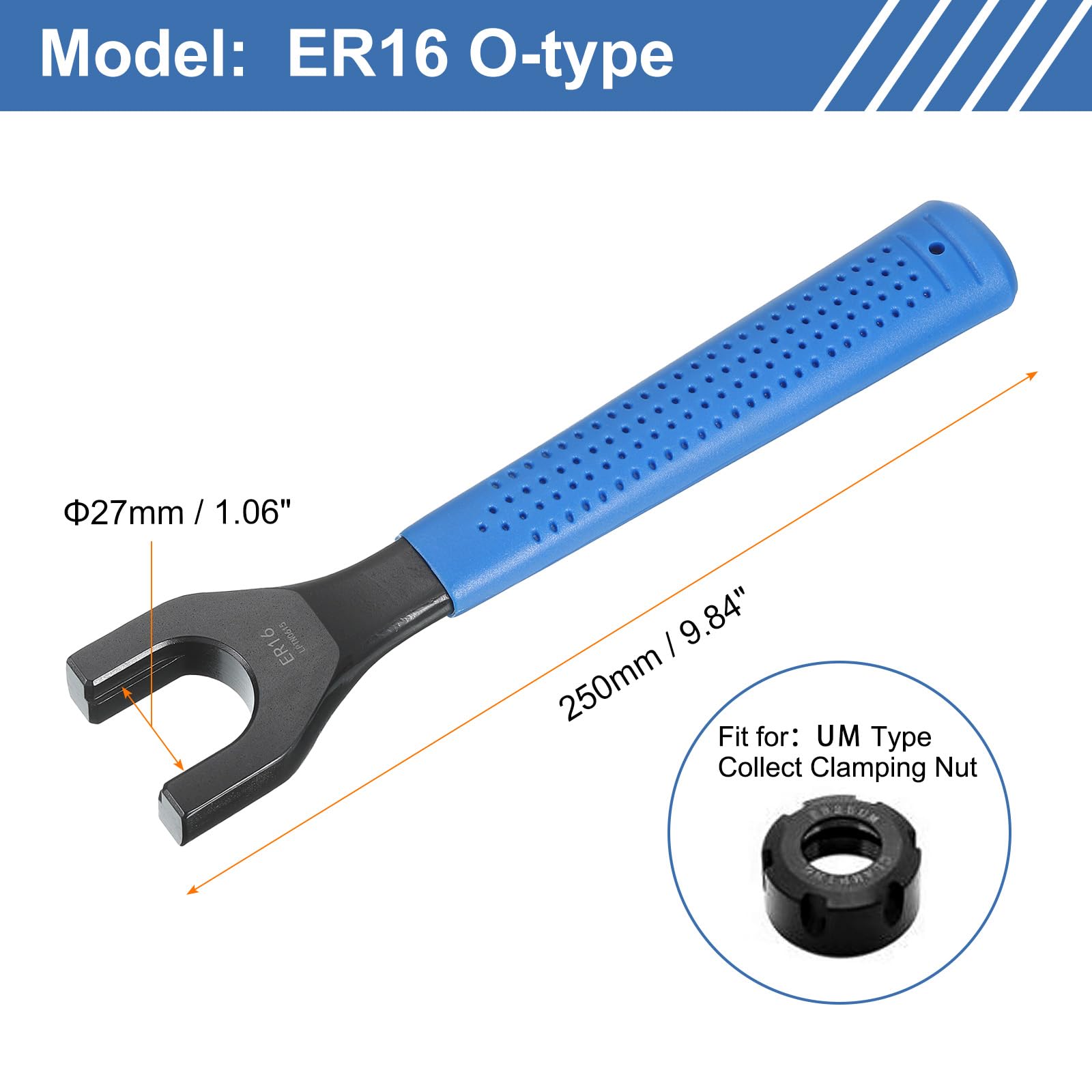 uxcell 2pcs ER16 O-Type Collet Chuck Wrench Spanner 40CrV Integral Type Nut Spanner with Non-Slip Handle for Clamping Nut Milling Machine Lathe Chuck Holder Tools - Image 2