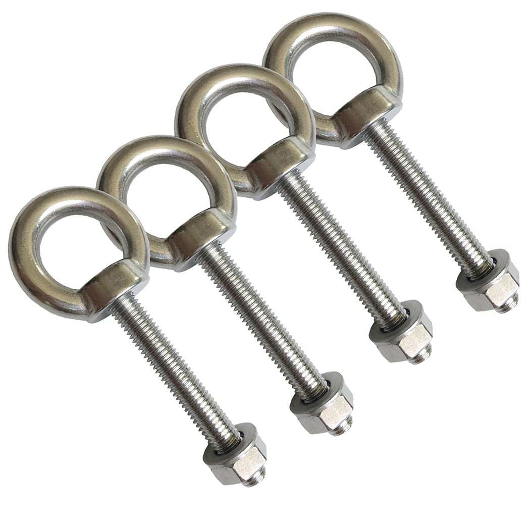 Stainless Steel Eye Bolt, 4pack M10 Shoulder Eye Bolts 3/8" X 2.75"with Nuts and Washer Thread Lifting Ring Eyebolt