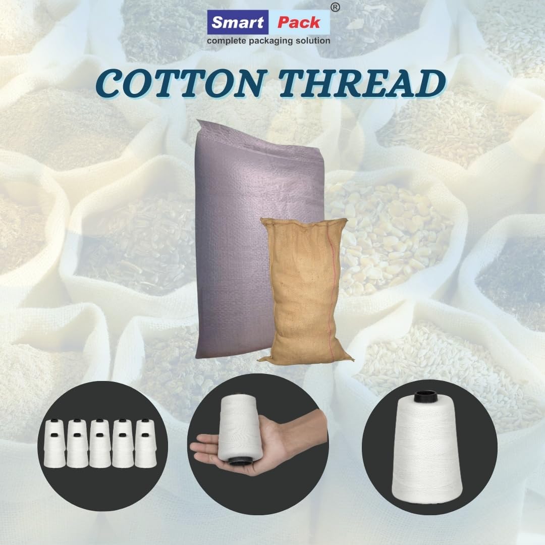 SMART PACK Cotton Thread Roll for Packaging of Bag Closer Machine's Material | White Sewing, Embroidery | Sealing (BOPP/HDPE/Jute) Bags | 10 Roll 1000 Meter 2