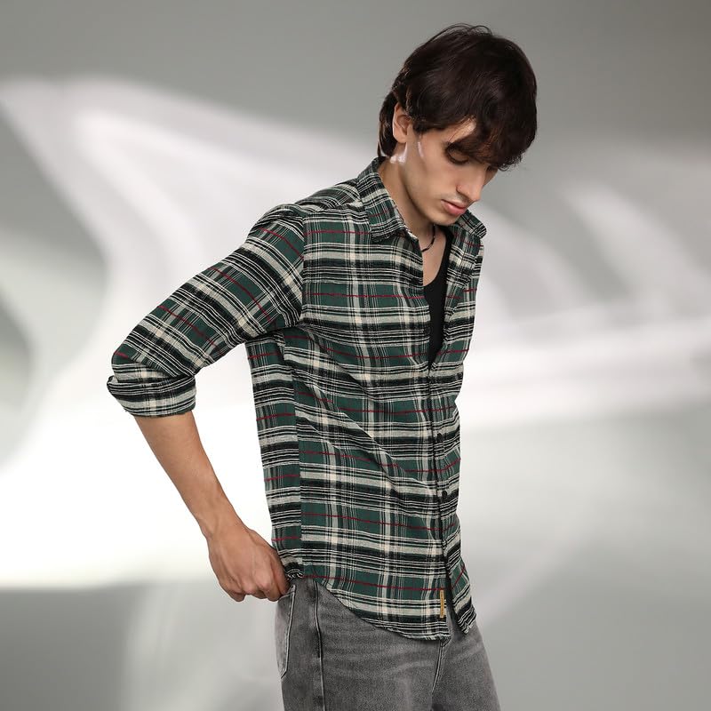 Image of CAHOOT Men's Polycotton Regular Fit Shirt Casual Wear | Spread Collar | Long Sleeve | Button Closure | Shirt Crafted with Comfort Fit for Everyday Wear