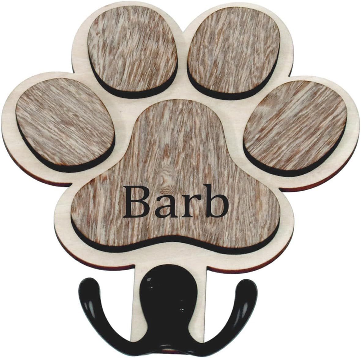 Bnesi Personalized Dog Paw Print Lead Hook Customized Puppy Lead Double Hook Holder Wooden Cute Holder Gift Dog Lover (Style 1)