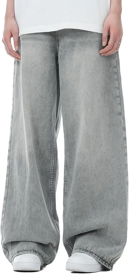 XAJKOU Y2k Baggy Jeans Men Women Wide Leg Grey Skater Jeans Vintage Grunge Oversized Denim Pants Hip Hop Streetwear