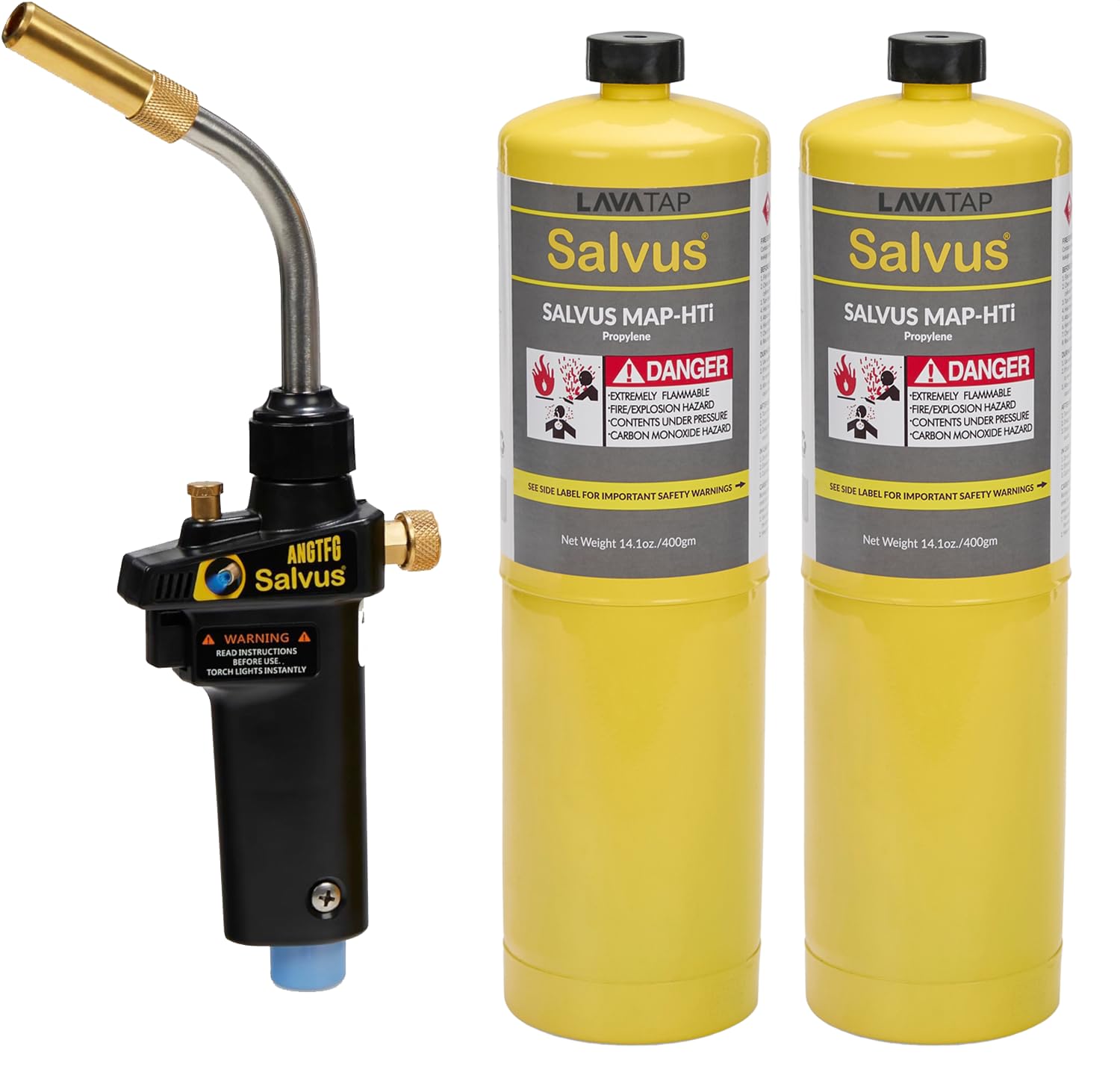 Blowtorch Kit Salvus Turbo Torch Blow Torch Swivel Gun Plus 2 x Mapp Gas Bottles
