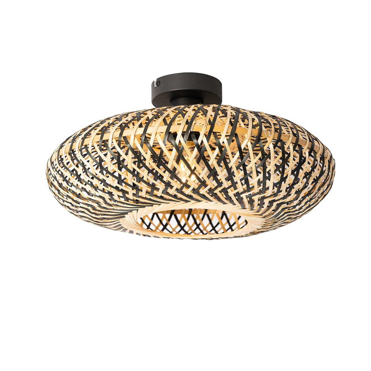 Qazqa Black Oriental Ceiling Light, Ceiling Lamp - Ostrava - Round, E27, 40Cm, Ideal For Hall Way, Bedroom And Living Room