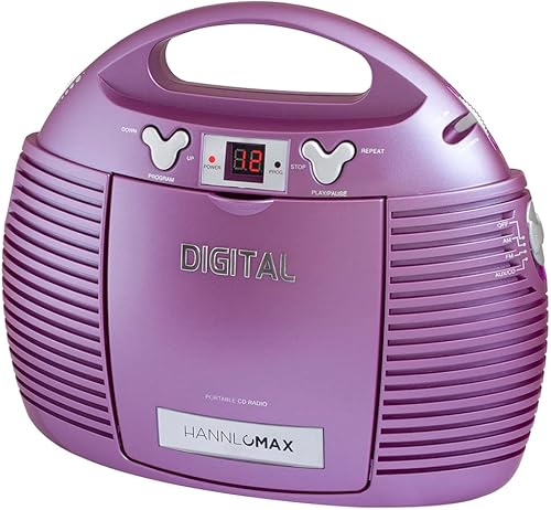 HANNLOMAX Reproductor de CD portátil HX-327CD con radio AMFM, entrada auxiliar, fuente de alimentación dual ACDC (morado)