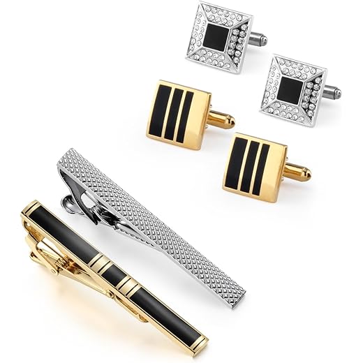 Wynameleri Cufflinks and Tie Pins Tie Clips Set of 2 Accessories for Men
