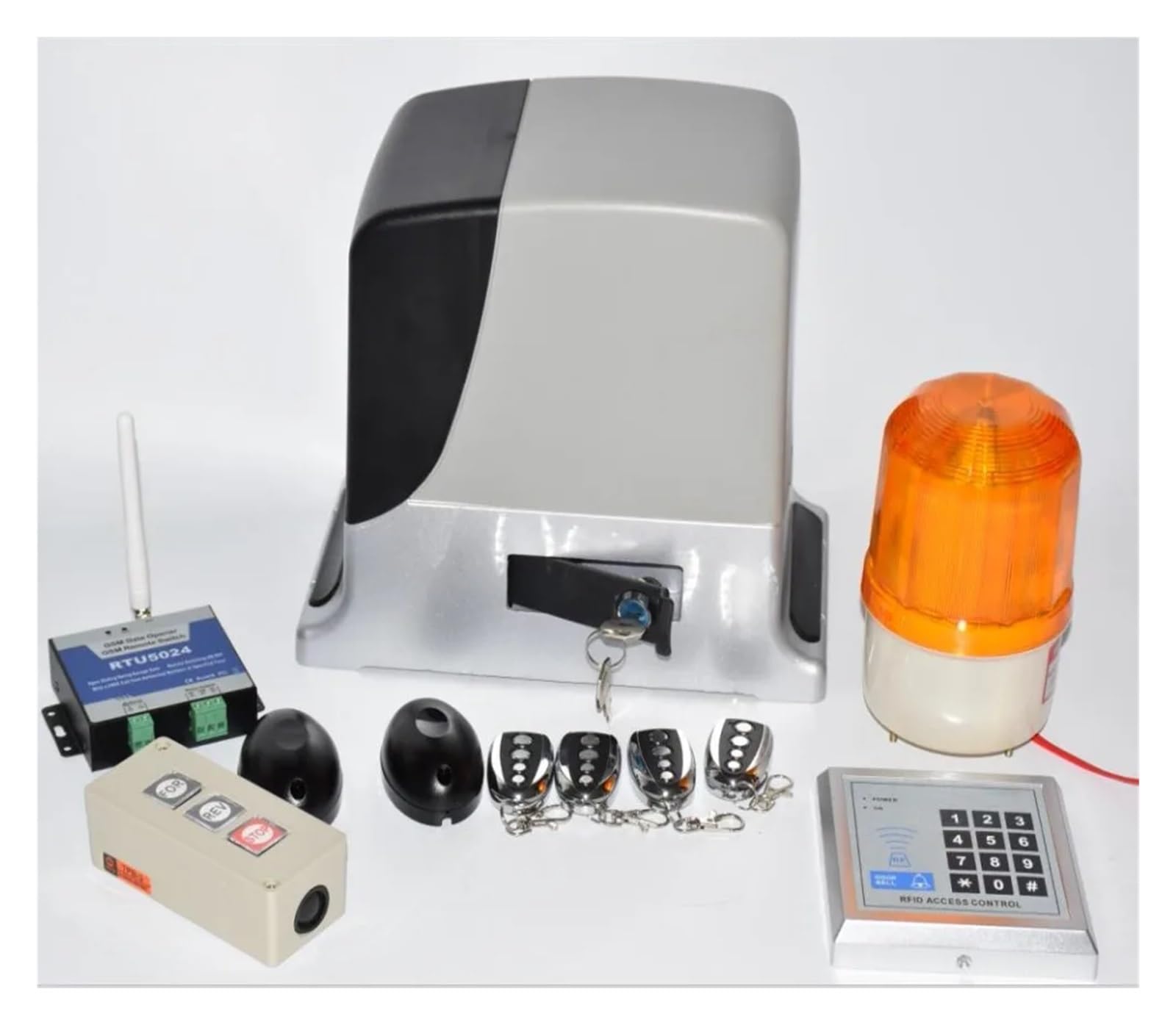 Automatyczny otwieracz drzwi, Silnik automatycznego otwierania bramy przesuwnej o masie 600 kg i 4 pilotami (fotokomórka, lampa, GSM, przycisk opcjonalnie)(Kit3)