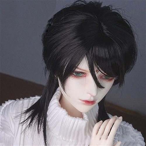 Peluca de muñeca BJD de 13, pelo corto, 8.3-9.5 pulgadas, circunferencia de la cabeza, cabello liso de repuesto BJD (negro)