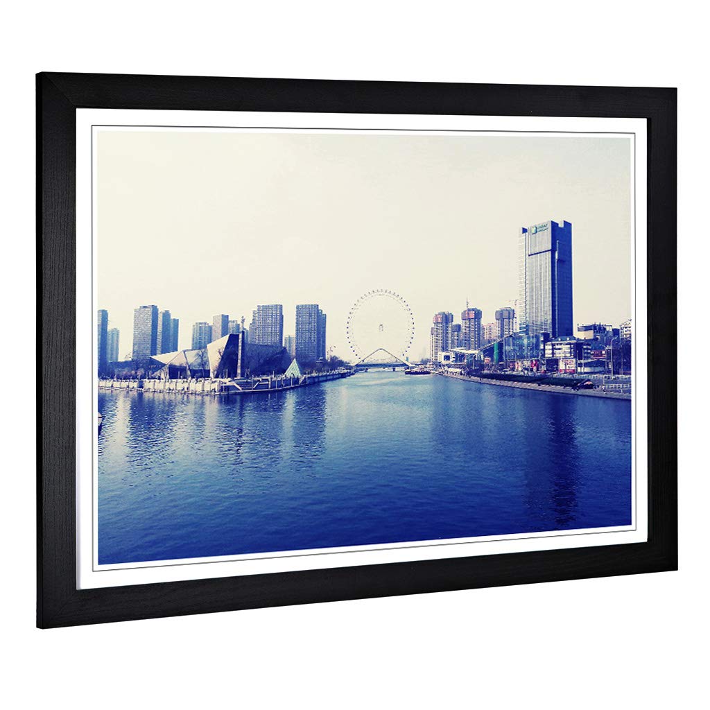 Big Box Art Framed Print of Tianjin Eye Skyline China Design | Wall Art Picture | Home Decor for Kitchen, Living, Dining Room, Bedroom, Hallway, Office, Black, A2 / 24.5x18 Inch / 62x45cm