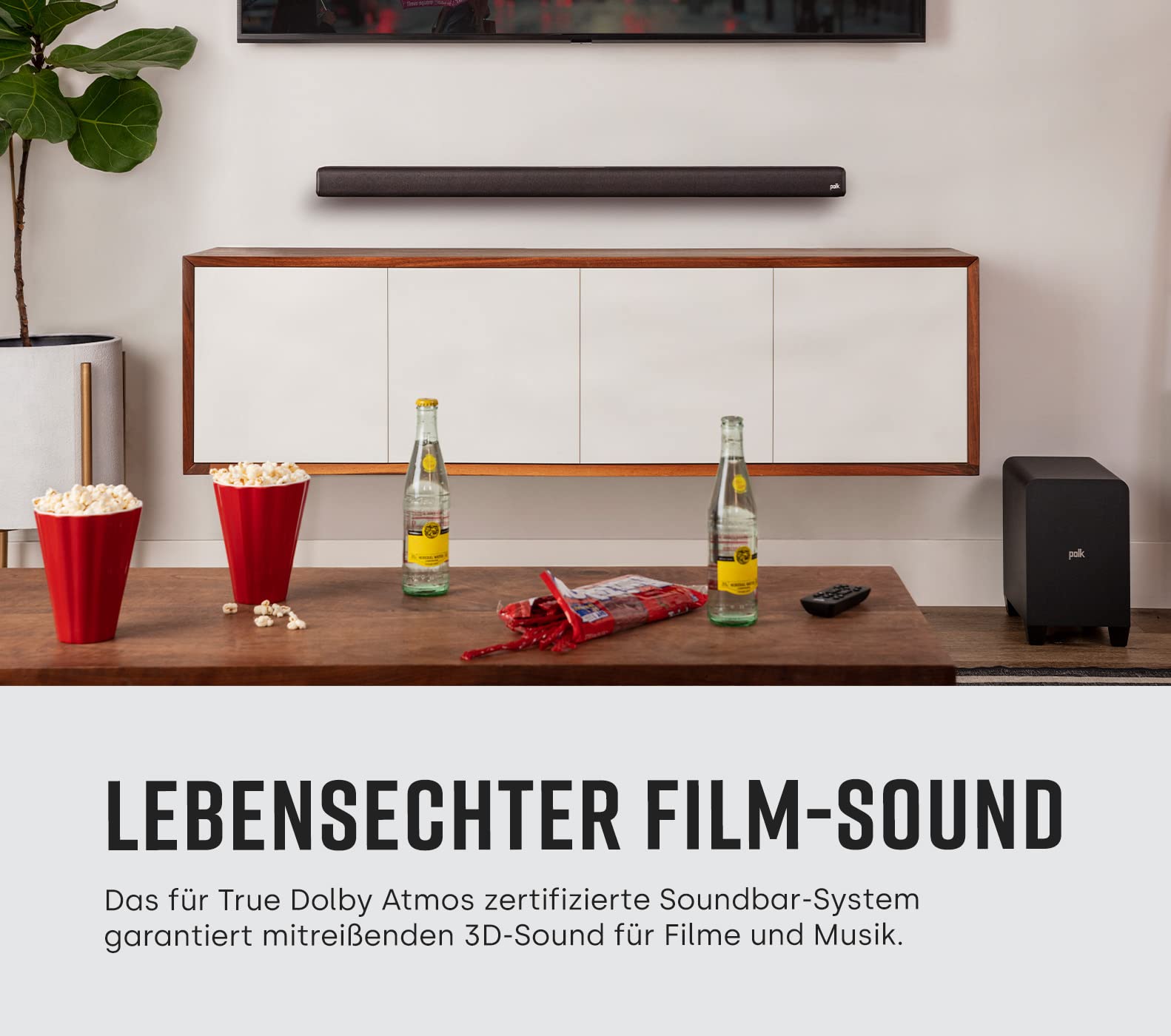 Polk Audio Signa S4 True Dolby Atmos TV Soundbar mit Wireless Subwoofer, 3.1.2 Soundbar für TV Geräte, HDMI eARC, Bluetooth, AUX, optischer Eingang, Schwarz