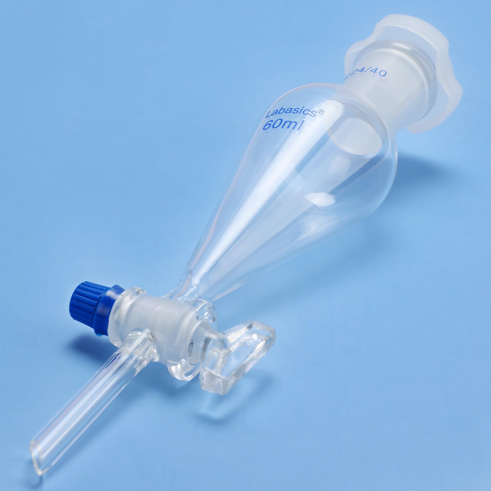 Labasics Kegelförmiger Scheidetrichter aus Borosilikatglas, 60 ml, mit Glashahn, ideal zur Flüssigkeitstrennung im Labor