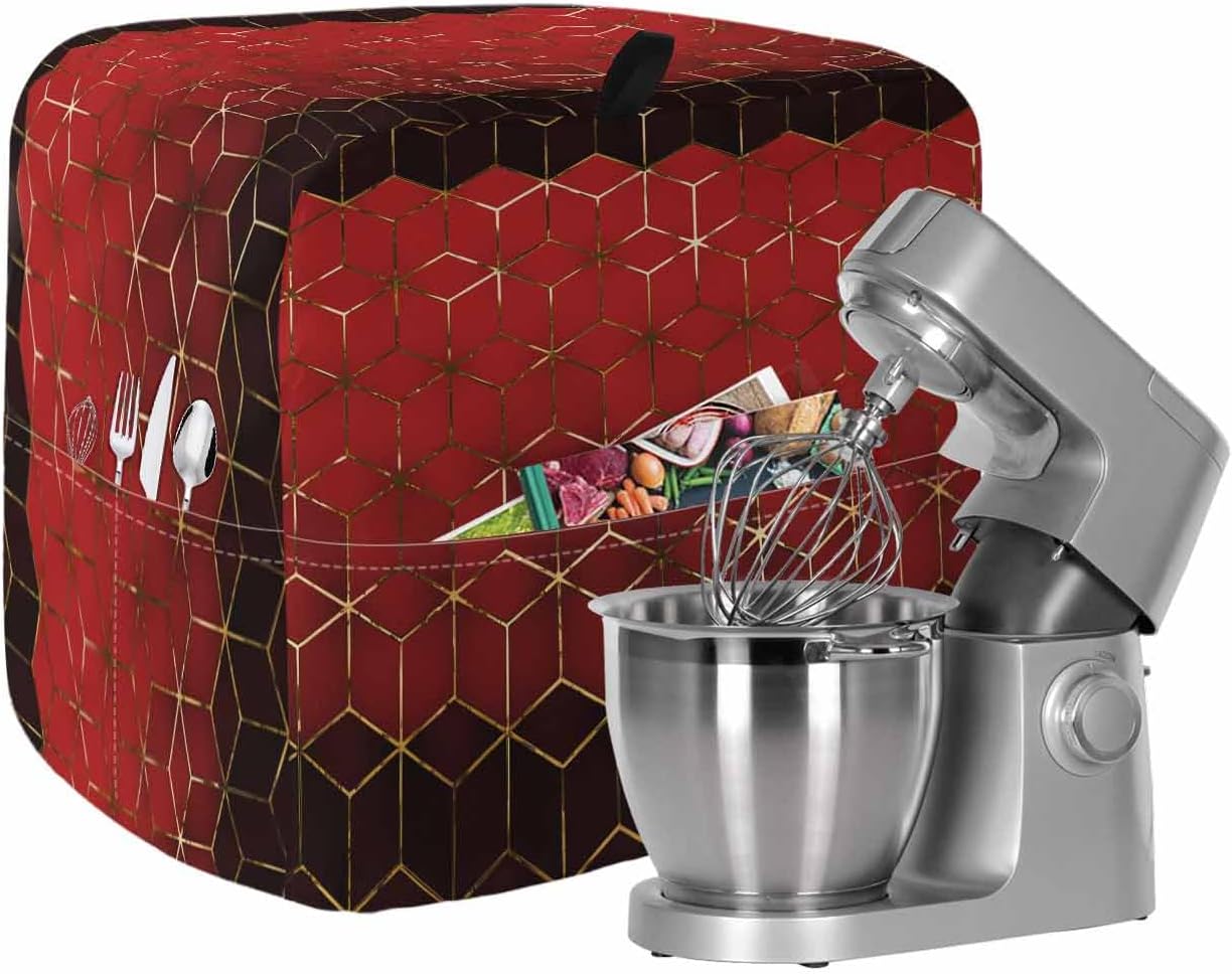 Orange Geometric Stand Mixer Cover with Storage Pocket, Waterproof Kitchen Mixer Covers, Ombre Modern Abstract Art Kitchen Appliance Dust Cover Compatible with 4/4.5 Quart Mixers