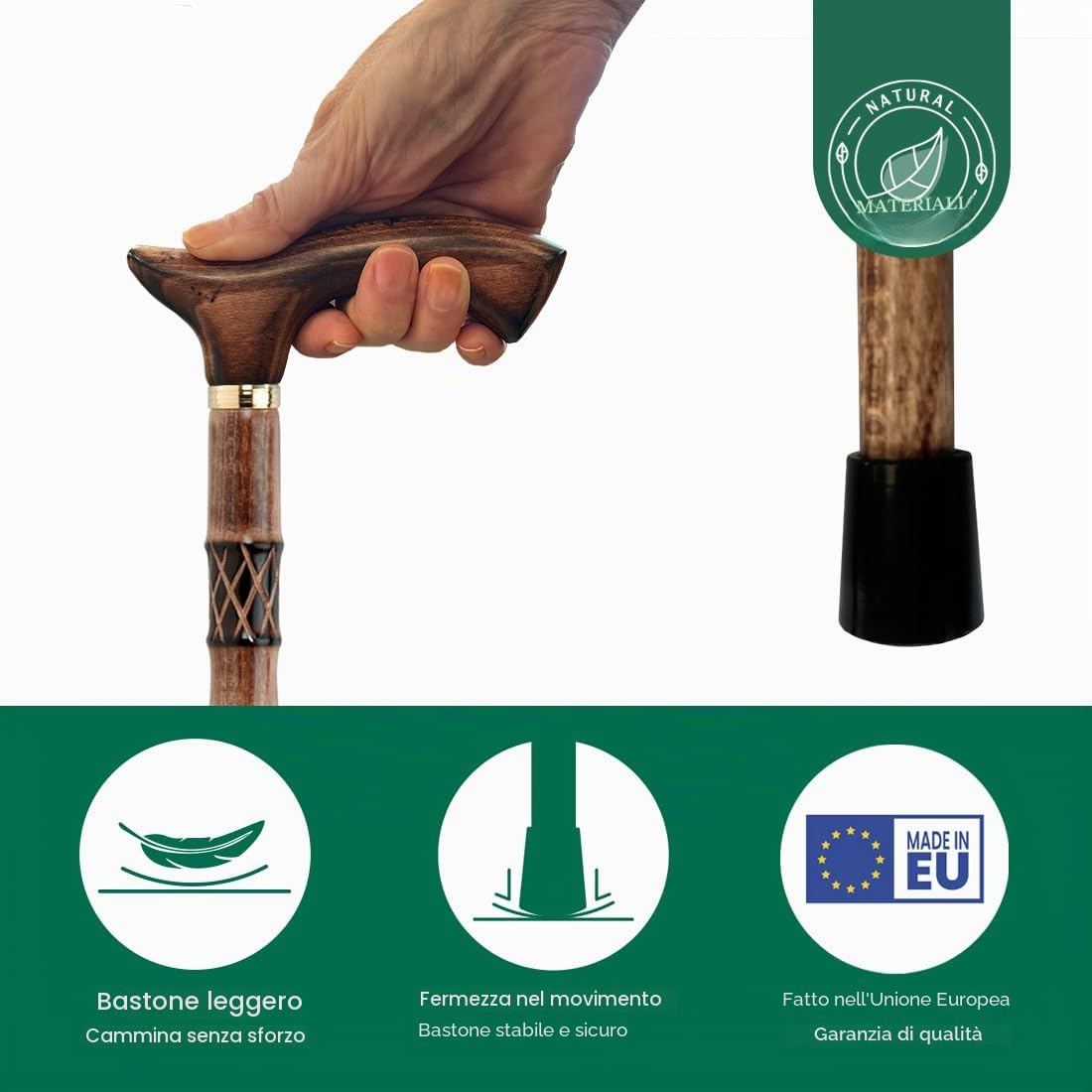 Flexor - Bastone da passeggio classico | robusto legno di faggio | Manico elegante | Supporto e stabilità | Ideale per città e natura | Marrone mogano, legno