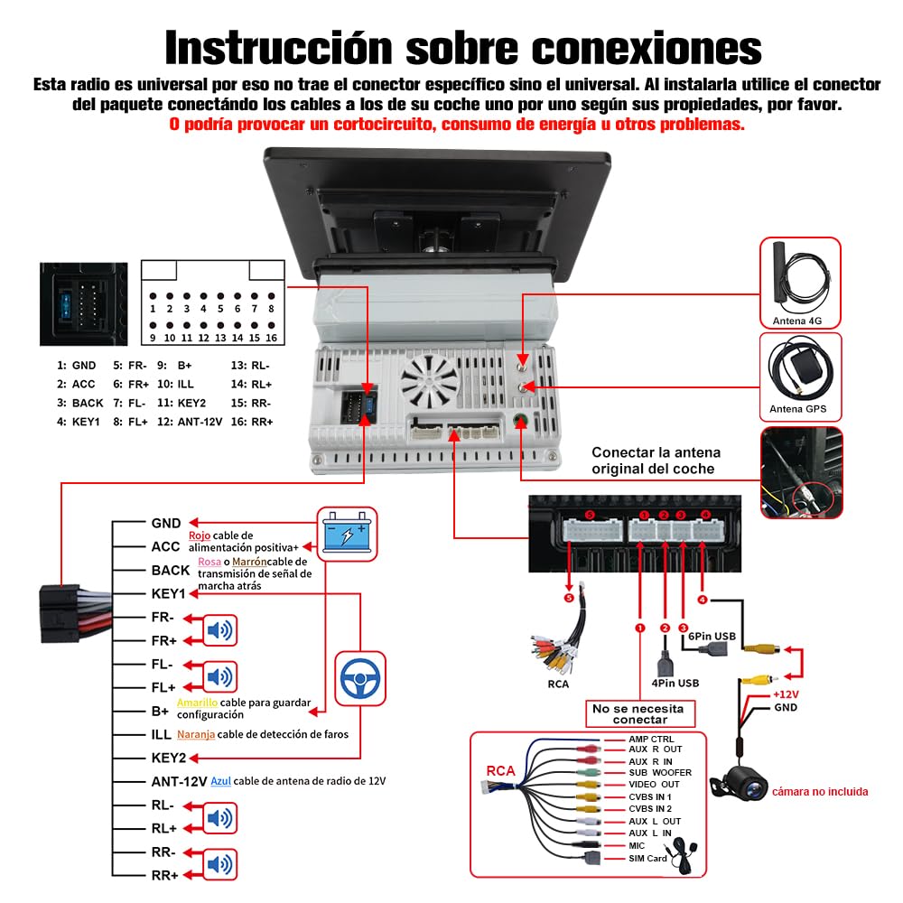 Android 13.0 [4GB+64GB] Radio Coche 1 DIN Universal con Pantalla Táctil Inclinable y Giratoria de 10.6 Pulgadas, Autoradio Admite CarPlay/Android Auto Inalámbrico/WiFi/4G/Bluetooth