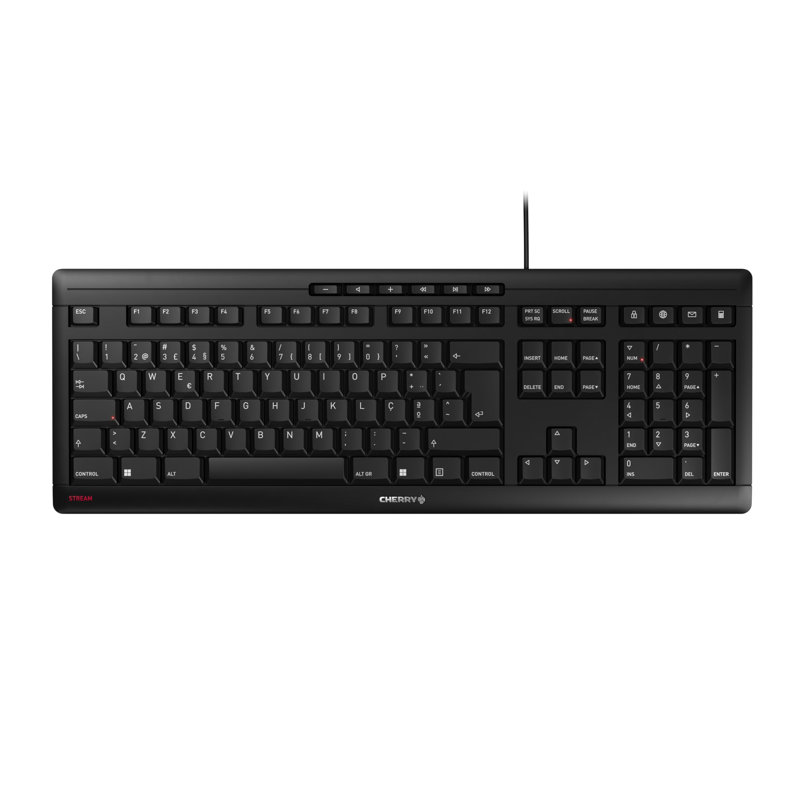 CHERRY STREAM KEYBOARD, Wired Keyboard, Portuguese Layout (QWERTY), Quiet Keystrokes, Unique Typing Feel, Flat Design, Black