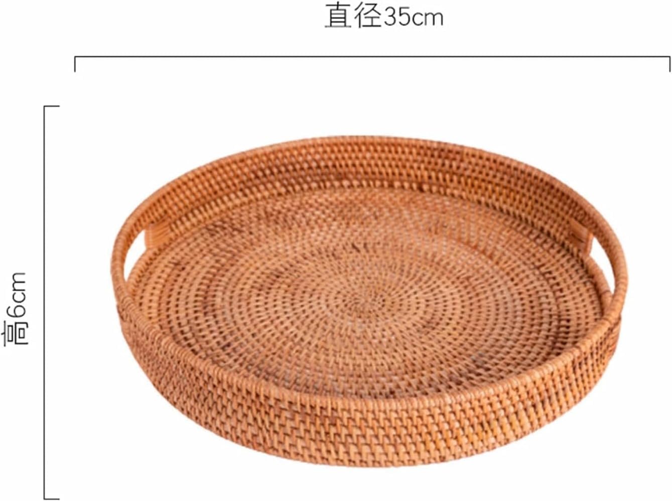 ラタントレー 丸形 ラタンバスケット トレイ 収納 かご フードトレイ バスケット 手織りトレー 籐かご 和風 ハンドル付き 丸型