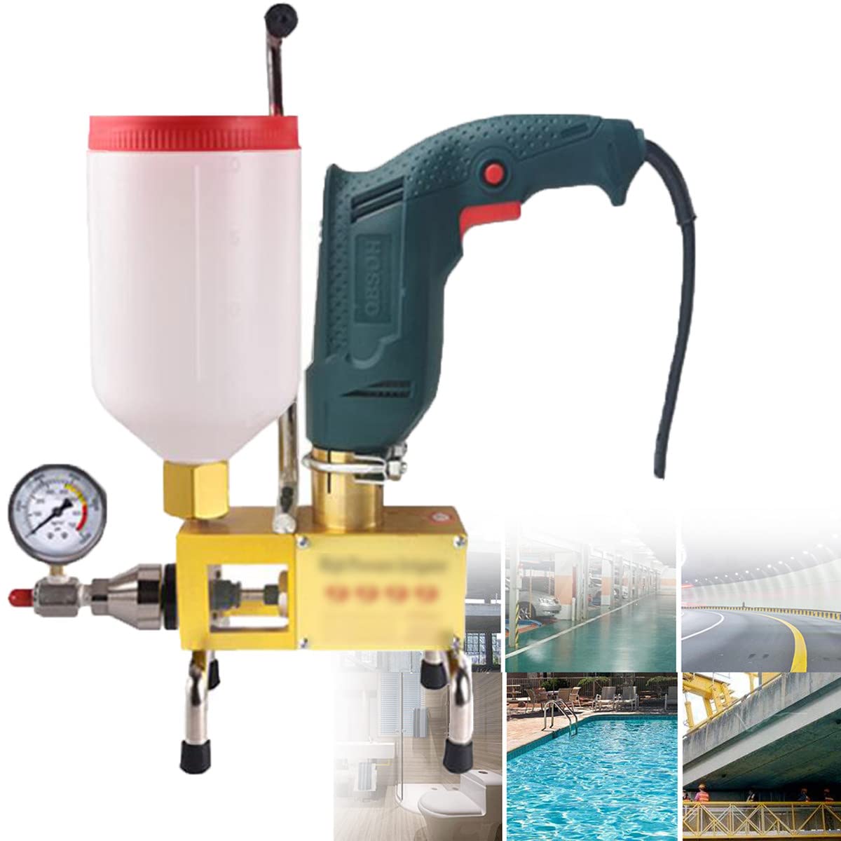 FAXIOAWA Máquina de lechada de Alta presión Poliamonio, Bomba de inyección de lechada, 910W/1100W Máquina de lechada de poliamonio/Resina epoxi Bomba de inyección de lechada 110V/220V,1100W