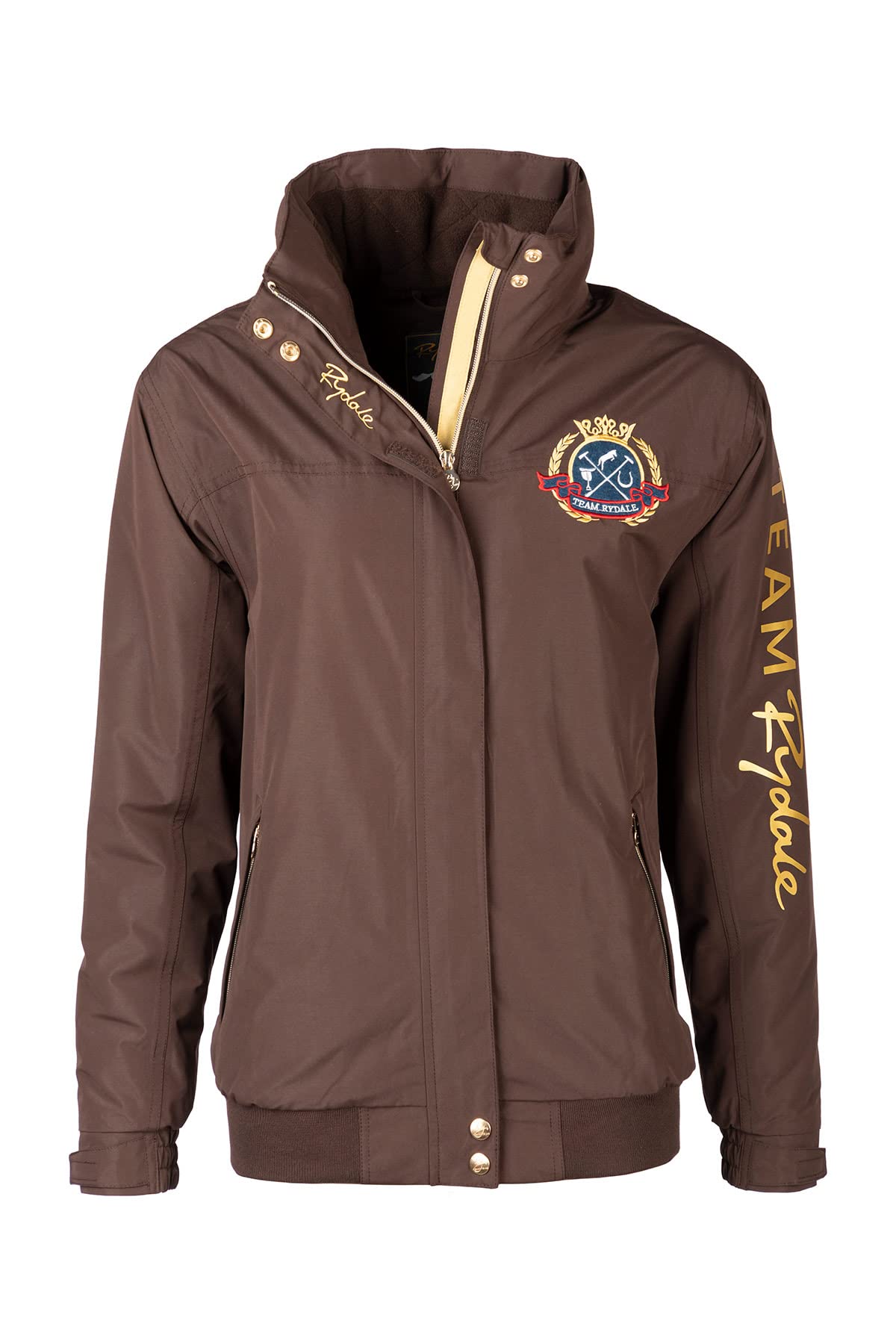 Rydale Ladies Bomber Jacket Women’s Short Coat Emblem Riding Equestrian Jackets 5 Colours (as8, numeric, numeric_14, regular, regular, Dark Brown)