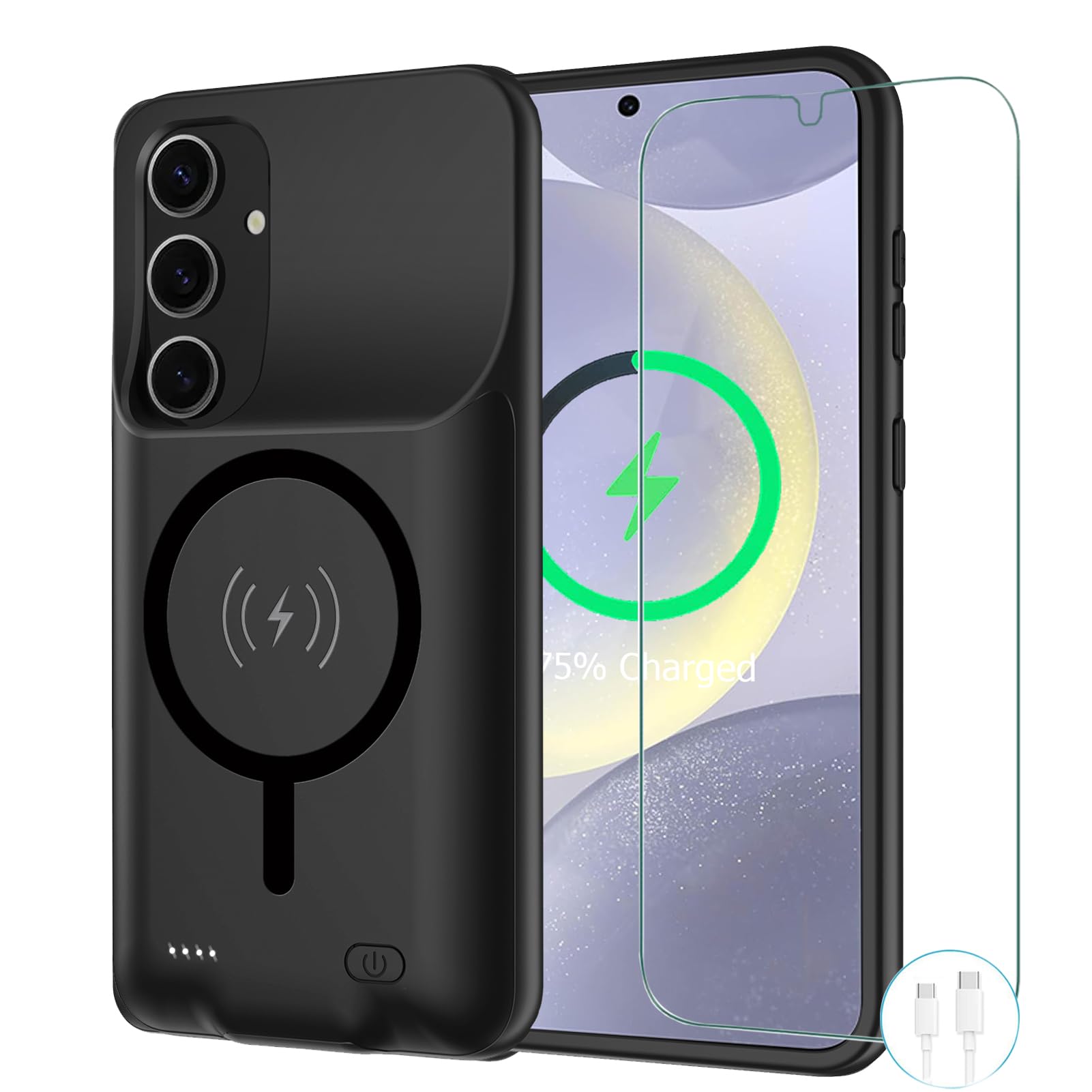 Battery Case for Galaxy S24 Plus,[12000mAh]Large capacity Slim Portable Protective Fast Charging Case Battery Case Compatible with Galaxy S24 Plus Wireless Charging Case with Carplay(6.7inch)-Black