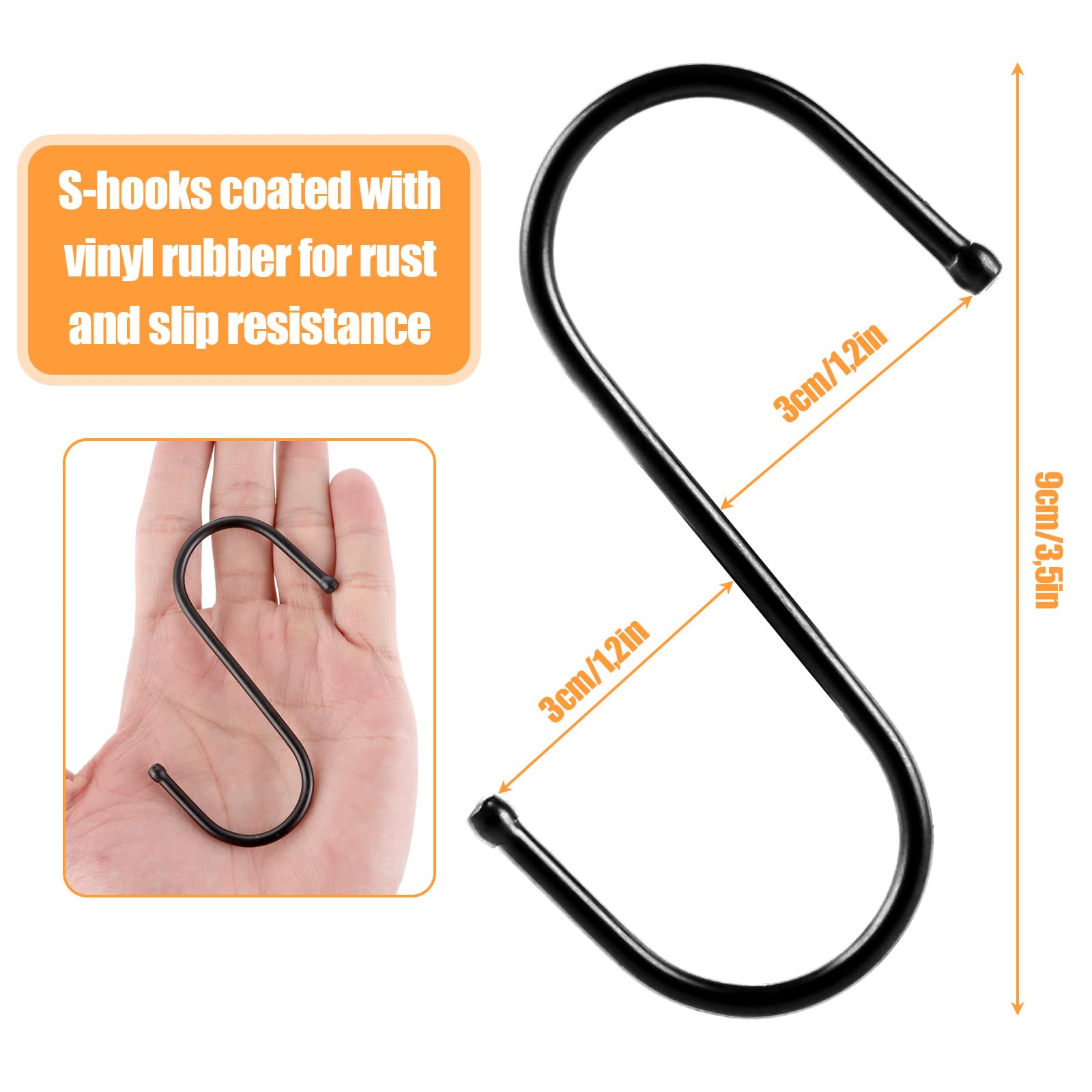 JMIATRY 100 Piezas Ganchos en S 9cm, Ganchos negro para Colgar, Ganchos para cocina, salón, baño, jardín, armario