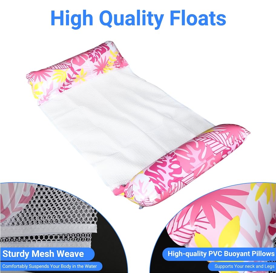 Set di 2 amache 4 in 1 con rete e amaca gonfiabile per piscina – Amaca per piscina & amaca ad acqua, lettino da nuoto e poltrona lounge per adulti e bambini, foglia d'acero blu e magenta