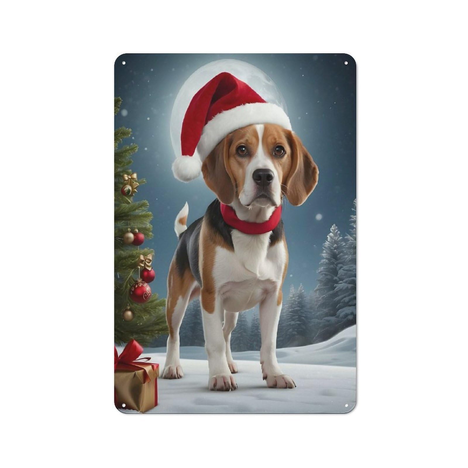 Junmoney Xmas With Beagle Dog Vintage Vintage Metal Sign 30X20cm Featuring Room Wall Plaque For Flat, Dorm Room, Lounge Or Cafe