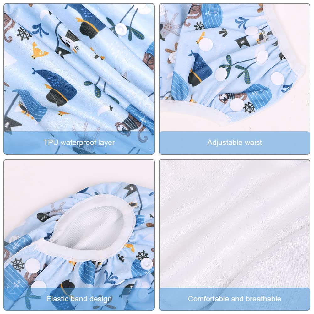 Vicloon Pannolino da Nuoto, 2PCS Pannolini Lavabili Pannolini da Nuoto, Costume Piscina Regolabile Riutilizzabile Costumi per Bambini, Impermeabile Pannolino Piscina, Nave Pirata e Onde, 0-3 Anni
